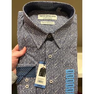 NWT men’s Nick Graham Stretch Modern Fit Blue Paisley Button Down Shirt